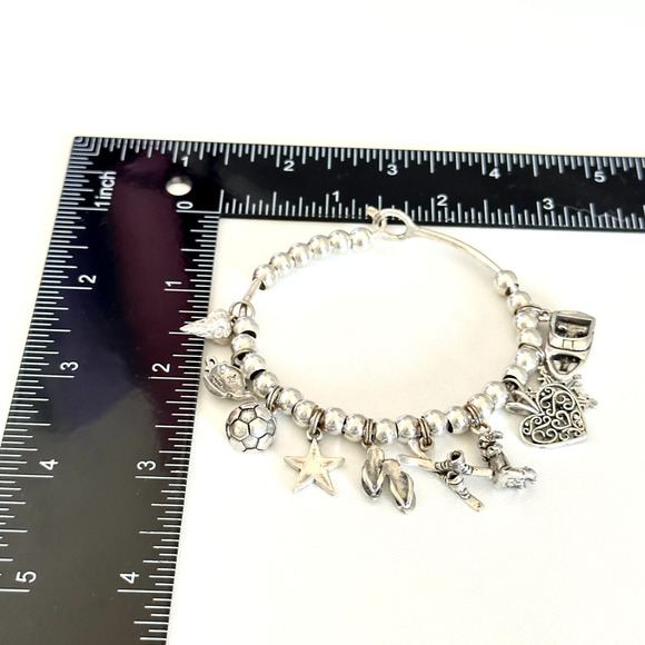 925 Sterling Silver Vintage Loaded Charm Ladies Bracelet With 10 Charms 7" - Picture 5 of 8